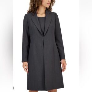 Kasper Black Satin Collar Side Split Front Open Light Weight Coat Jacket Sz 4